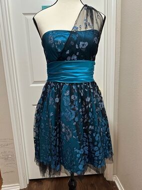 Morgan & Co. Bright Teal and Black Party Dress
